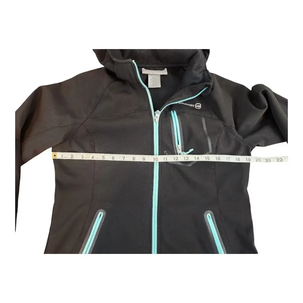 Free Country womens sz small black‎ with blue trim zip jacket with hood